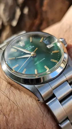Vintage Rolex 6466 Boy Size 30mm Olive Green Dial Hand-Winding Watch 1967