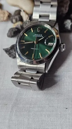 Vintage Rolex 6466 Boy Size 30mm Olive Green Dial Hand-Winding Watch 1967