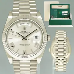 2019 PAPERS ROLEX DAY DATE 40 WHITE GOLD PRESIDENT SILVER MOTIF ROMAN 228239