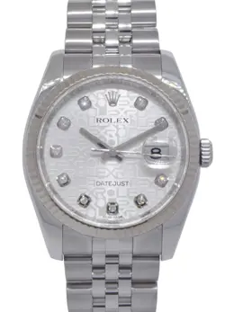 ROLEX DATEJUST STEEL & WHITE GOLD BEZEL JUBILEE DIAMOND DIAL 36MM WATCH 116234