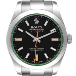 ROLEX MILGAUSS 40MM BLACK DIAL GREEN CRYSTAL STEEL MENS WATCH 116400 BOX CARD