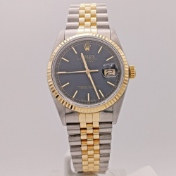 ROLEX DATEJUST 36 BLACK DIAL YELLOW GOLD & STEEL TWO-TONE WATCH