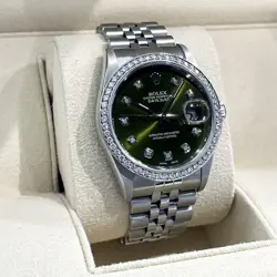 ROLEX DATEJUST 36 OLIVE GREEN STAINLESS STEEL JUBILEE DIAMOND BEZEL ref: 16234