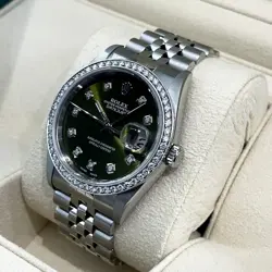 ROLEX DATEJUST 36 OLIVE GREEN STAINLESS STEEL JUBILEE DIAMOND BEZEL ref: 16234