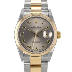 ROLEX DATEJUST 36 16203 GREY ROMAN STEEL 18K YELLOW GOLD OYSTER MENS WATCH