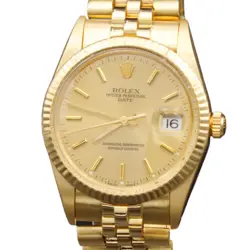MENS ROLEX DATE 15037 SOLID 14K YELLOW GOLD WATCH JUBILEE BAND CHAMPAGNE DIAL