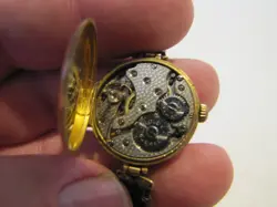 ANTIQUE WOMEN'S ROLEX 15J POCKET WATCH CONVERSION WATCH 9K CASE USED WORKS READ