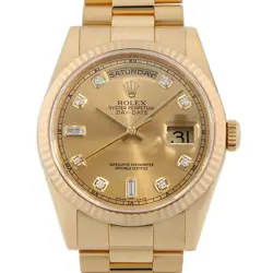 ROLEX DAY DATE 8P ROUND 2P BAGUETTE DIAMOND 118238A CHAMPAGNE GOLD RANDOM NU...