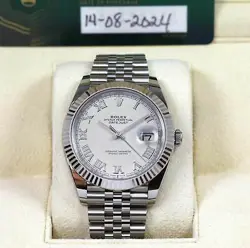 NEW 2024 ROLEX DATEJUST 126334 41MM WHITE ROMAN DIAL FLUTED JUBILEE BOX PAPERS
