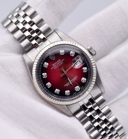 Rolex Datejust 36mm Red Vignette Diamond Dial Watch 1601 Steel /18K Gold Jubilee