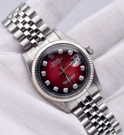 Rolex Datejust 36mm Red Vignette Diamond Dial Watch 1601 Steel /18K Gold Jubilee