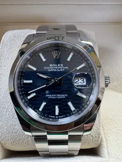 ROLEX DATEJUST 41 BRIGHT BLUE FLUTED MOTIF DIAL AUTOMATIC MEN'S OYSTER WATCH