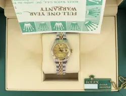 1988 ROLEX LADIES DATEJUST 69173 CHAMPAGNE DIAL TT 18KT JUBILEE WITH PAPERS 26MM