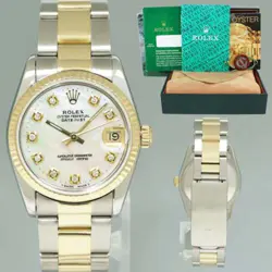 MINT LADIES ROLEX 68273 TWO TONE 18K GOLD STEEL 31MM PEARL DIAMOND DIAL OYSTER
