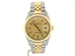 ROLEX DATEJUST 2TONE 18K GOLD STAINLESS STEEL MENS WATCH CHAMPAGNE DIAL 16233