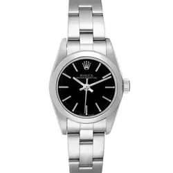 ROLEX OYSTER PERPETUAL BLACK DIAL STEEL LADIES WATCH 76080 BOX PAPERS