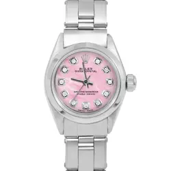 ROLEX LADIES OYSTER PERPETUAL PINK MOTHER OF PEARL DIAMOND DIAL WATCH