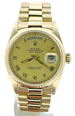 MENS ROLEX DAY-DATE PRESIDENT 18K YELLOW GOLD WATCH CHAMPAGNE ROMAN DIAL 18038