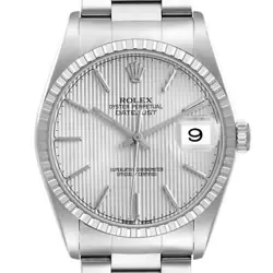 ROLEX DATEJUST SILVER TAPESTRY DIAL ENGINE TURNED BEZEL STEEL MENS WATCH 16220