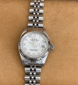 VINTAGE LADIES ROLEX OYSTER PERPETUAL DATEJUST WHITE ROMAN JUBILEE BRACELET 26MM