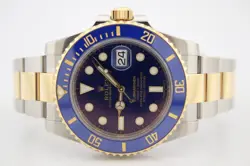 ROLEX SUBMARINER DATE BLUE DIAL 18K YELLOW GOLD AND STEEL 40MM WATCH 116613LB
