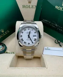 ROLEX DATEJUST 41 NEW 2024 WHITE ROMAN DIAL STAINLESS STEEL SMOOTH BEZEL OYSTER