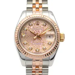 ROLEX DATEJUST 10P DIAMOND V WRIST WATCH 179171G AUTOMATIC K18 PG GOLD SS WOMEN