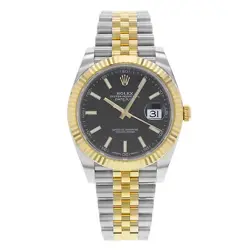 ROLEX DATEJUST 41MM 18K YELLOW GOLD STEEL BLACK DIAL AUTOMATIC MENS WATCH 126333
