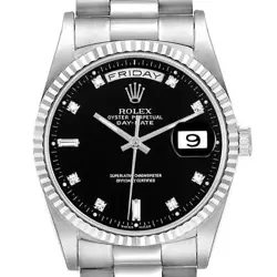 ROLEX PRESIDENT DAY-DATE WHITE GOLD BLACK DIAMOND DIAL MENS WATCH 18239