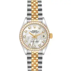 ROLEX DATEJUST 28 STEEL YELLOW GOLD MOP DIAMOND LADIES WATCH 279383