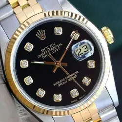 ROLEX DATEJUST 16013 TWO TONE JUBILEE BRACELET WITH  BLACK DIAMOND DIAL