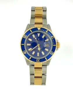 ROLEX SUBMARINER DATE 18K YELLOW GOLD/STEEL BLUE DIAL MENS 40MM WATCH R 16803