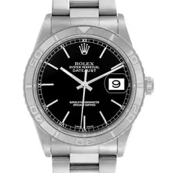 ROLEX DATEJUST TURNOGRAPH BLACK DIAL STEEL WHITE GOLD MENS WATCH 16264