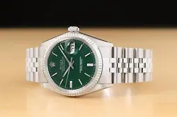 ROLEX MENS DATEJUST GREEN DIAL 18K WHITE GOLD STEEL WATCH W/ JUBILEE BRACELET