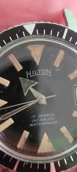 vintage divers Hilton 17 jewel watch, nice patina,bonklip bracelet,read details!