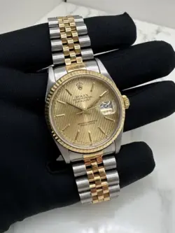 ROLEX DATEJUST 36MM TWO-TONE   CHAMPAGNE TAPESTRY DIAL 16233