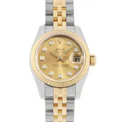 ROLEX DATEJUST 10P DIAMOND 179173G CHAMPAGNE GOLD V NUMBER SECOND HAND WOMEN