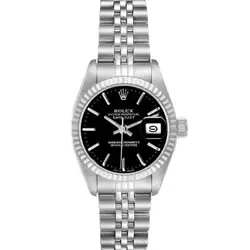 ROLEX DATEJUST 26MM STEEL WHITE GOLD BLACK DIAL LADIES WATCH 69174