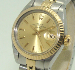 ROLEX 26mm WOMEN's STAINLESS STEEL & 14K GOLD DATE AUTOMATIC WATCH 6917 C. 1981