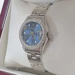 LADIES ROLEX 26MM DATEJUST STEEL WRISTWATCH - MIDNIGHT BLUE DIAL & DIAMOND BEZEL