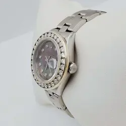 LADIES ROLEX 26MM DATEJUST STEEL WRISTWATCH WITH DIAMOND DIAL & DIAMOND BEZEL.