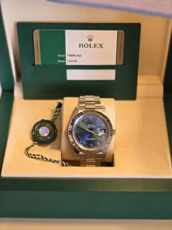 ROLEX DATEJUST 41 BLUE ROMAN DIAL WHITE GOLD  BEZEL 116334