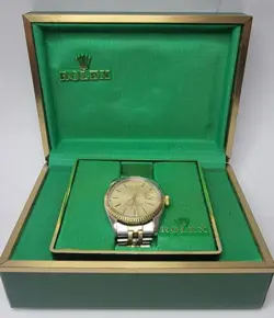 ROLEX DATEJUST 14K GOLD STAINLESS STEEL CHAMPAGNE DIAL 36MM JUBILEE WATCH 16013