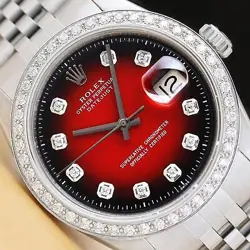 ROLEX MENS DATEJUST RED VIGNETTE 18K WHITE GOLD SS DIAMOND WATCH W/ JUBILEE BAND