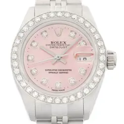 ROLEX LADIES DATEJUST 18K GOLD & STEEL PINK DIAL DIAMOND WATCH W/ JUBILEE BAND