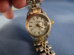 ROLEX Vintage OYSTER PERPETUAL DATE Womens Watch 14k Gold BEZEL & BAND CAPS
