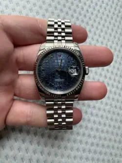ROLEX DATEJUST 36MM BLUE ANNIVERSARY DIAL WATCH & CARD
