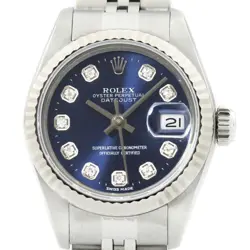 ROLEX LADIES DATEJUST 69174 18K WHITE GOLD & STEEL BLUE DIAMOND DIAL WATCH