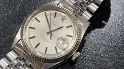 ROLEX DATEJUST MENS SS STAINLESS STEEL & 18K WHITE GOLD SILVER DIAL 1601