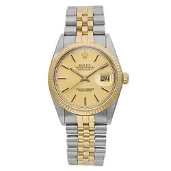 ROLEX DATEJUST 18K GOLD STEEL CHAMPAGNE DIAL AUTOMATIC MENS WATCH 16013